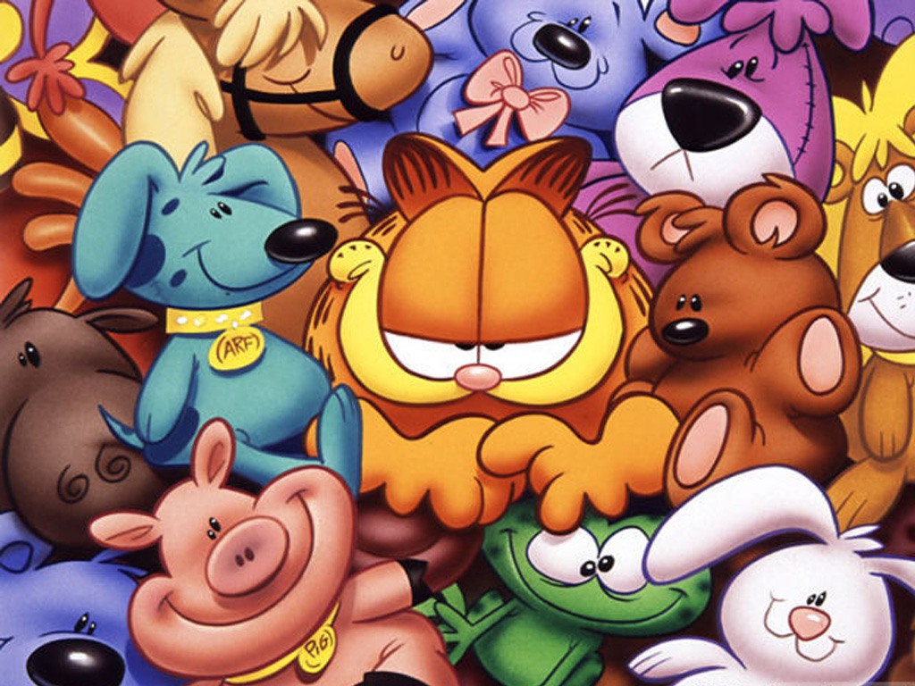 puzzle online Garfield i maskotki